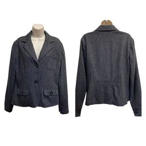 Eddie Bauer Wool Blend Two Button Back Peplum Lined Tweed Blazer Jacket Sz L